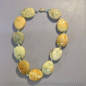 Multi-Tone Natural Stone Statement Necklace -14k gold clasp